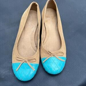 Aerosoles Beckon Women's‎ Size 5 Tan Leather Ballet Flats Teal Toe